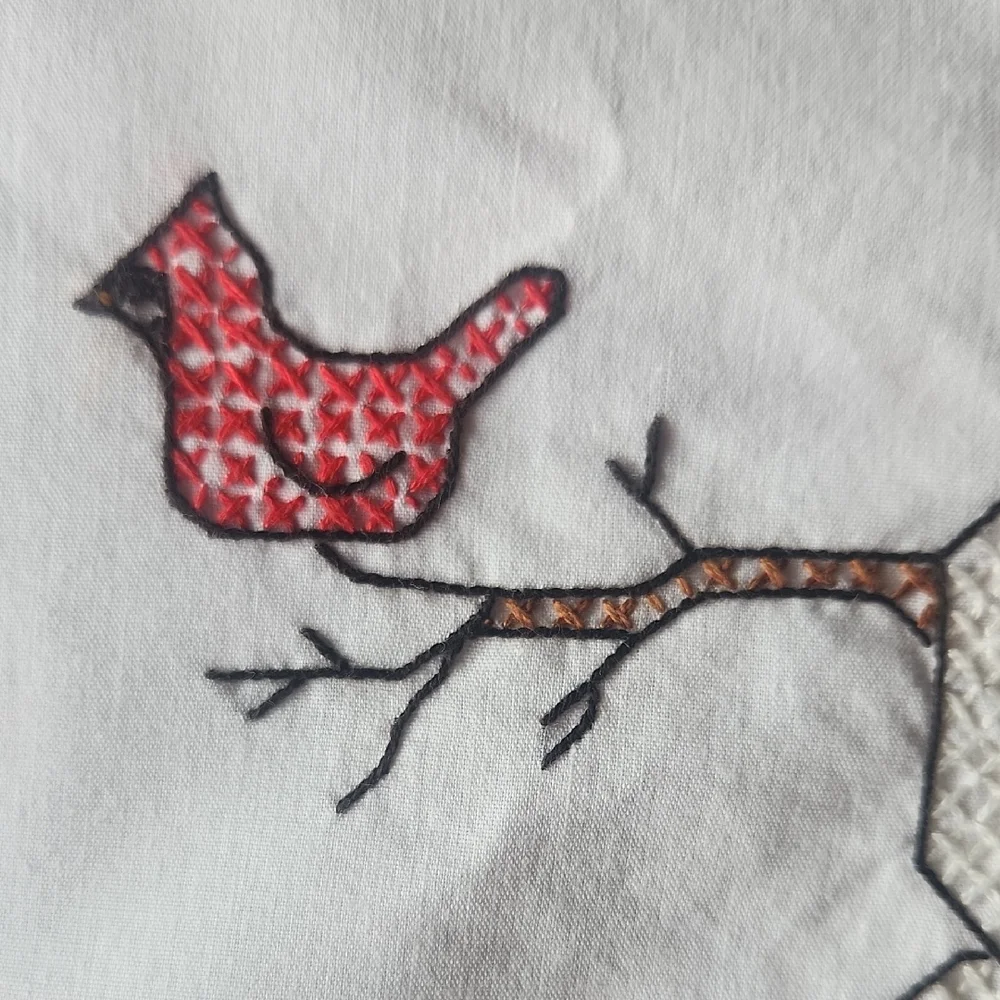 Vtg Festive Snowman Embroidered Holiday Tea Towel